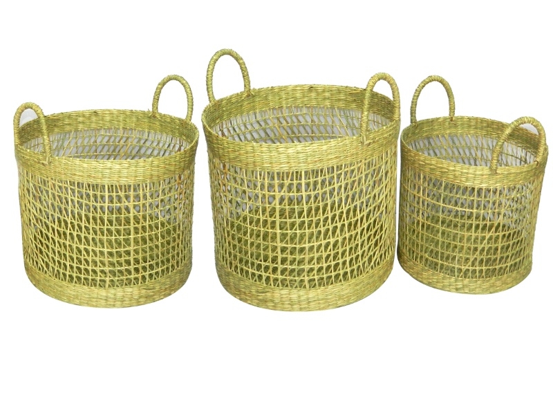 Top-tier Nesting Seagrass Baskets with Handles - Sustainable Storage Trio